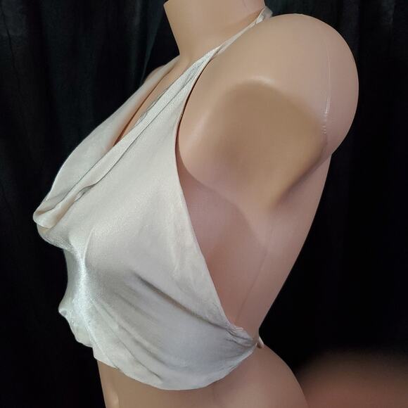 ZARA Halter Crop Top IVORY CREAM SATIN Boho Festival Dinner Dance Party XS - Picture 5 of 6